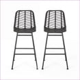 thumbnail image 3 of Outdoor Wicker Barstools Set of 2, Modern Gray Faux Rattan Black Iron Frame | Grey | Rattan, 3 of 13