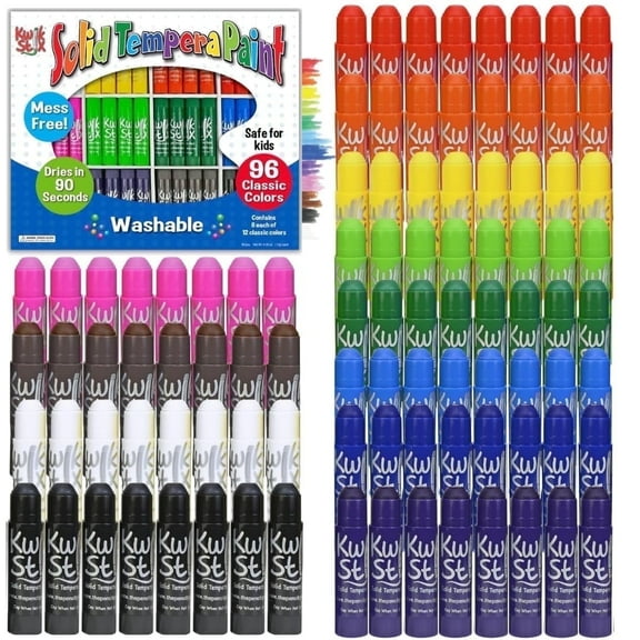 Kwik Stix Solid Tempera Paint Sticks, 96 Count Class Pack, Washable, Quick-Drying, Non-Toxic, Assorted Classic Colors