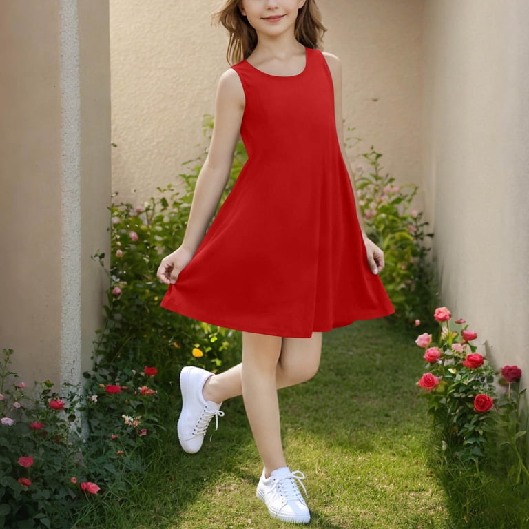 Fesfesfes Girls Long Sleeve Twirly Skater Dress A Line Recital Party Dress  Stretchy Soft Basic Casual Round Neck Dress for School Vacation Daily Wear  