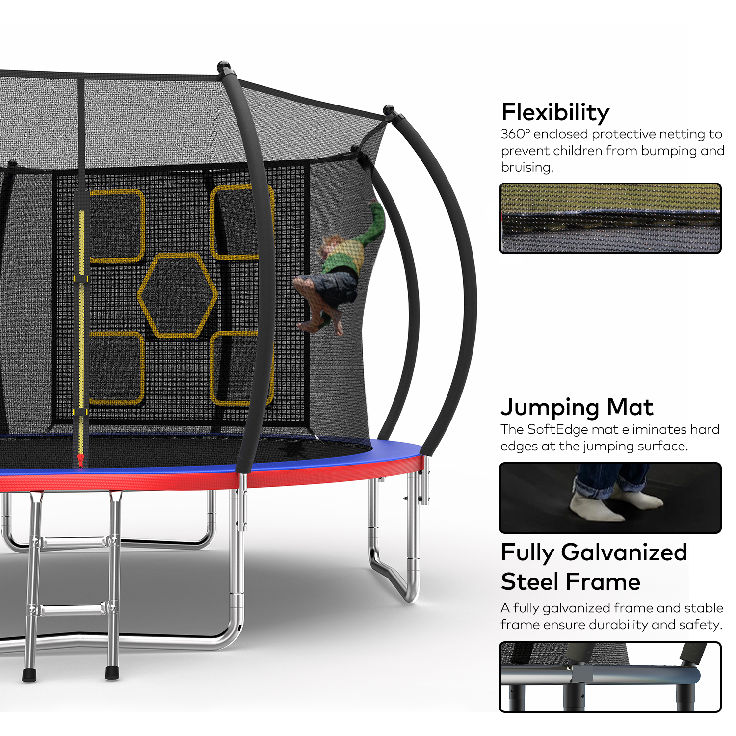 Mersco 12FT/14FT Trampoline for Kids with Mulifunctional Target Cloth,Outdoor Recreational Trampolines with Enclosure Net and Ladder,Jumping Trampoline SPACE for Birthday Gifts,Multicolor