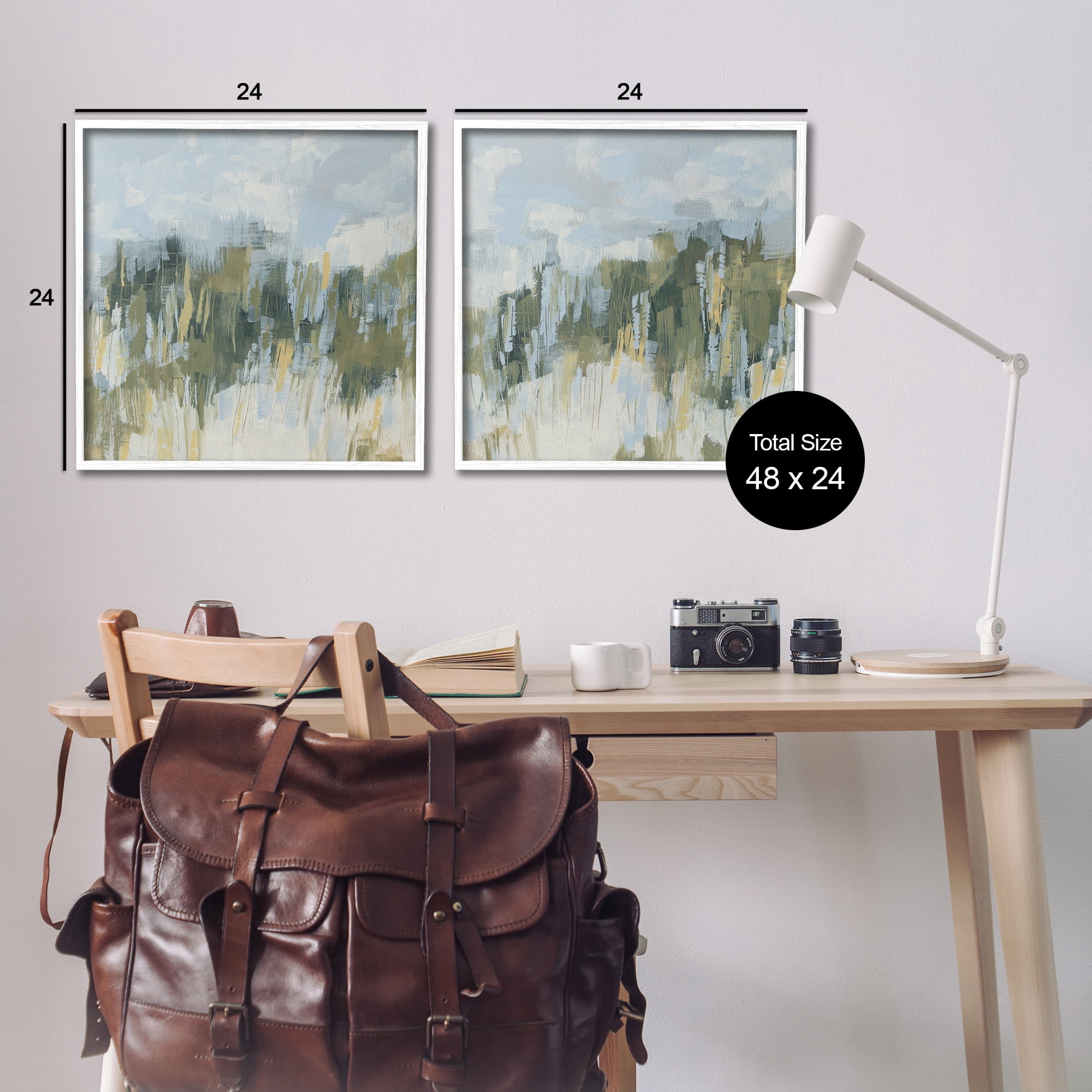 Stupell Industries Abstract Brushed Landscape Abstract Painting White Framed Art Print Wall Art, 24 x 24, Set of 2