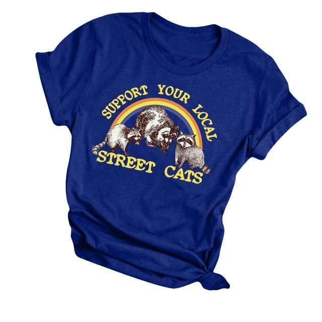 Womens Fashion Racoon Vintage Shirt Graphic Tee Short Sleeve Funny T-Shirts