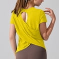 thumbnail image 2 of Yoga Workout Short Sleeve Tees for Women Crewneck Ruched Back Cutout Loose Tunic Tops Lightweight Quick Dry Athletic Shirts Activewear Yellow, 2 of 7