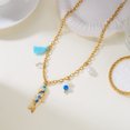 thumbnail image 5 of PISONIC Women Gold-Tone Chain Choker Necklace, Boho Ocean Statement Necklace with Blue Fish Pendant, Tassel, Imitation Pearl & Clear Beads, Summer Beach Vacation Casual Jewelry, 5 of 6