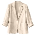 thumbnail image 5 of 2026 Summer Linen Blazer Women-3/4 Sleeve V Neck Ruched Sleeve Button down Lightweight Breathable Business Casual Work Jackets Pocket by Awwp Beige L, 5 of 7