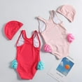 thumbnail image 3 of Little Toddler Girls Rash Guard One Piece Flamingo Swimsuit with Swim Cap, 3 of 7