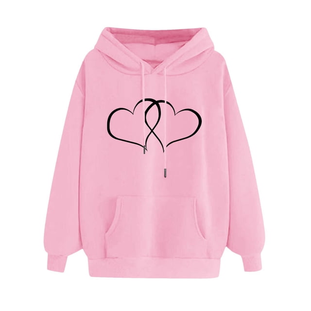UPPADA Womens Love Pattern Hoodies Drawstring Hooded Sweatshirt Fall Pullover Outwear with Pockets Loose Basic Zipper Hooded Long Sleeve Lightweight Hoodies Plus Size Sweatshirt