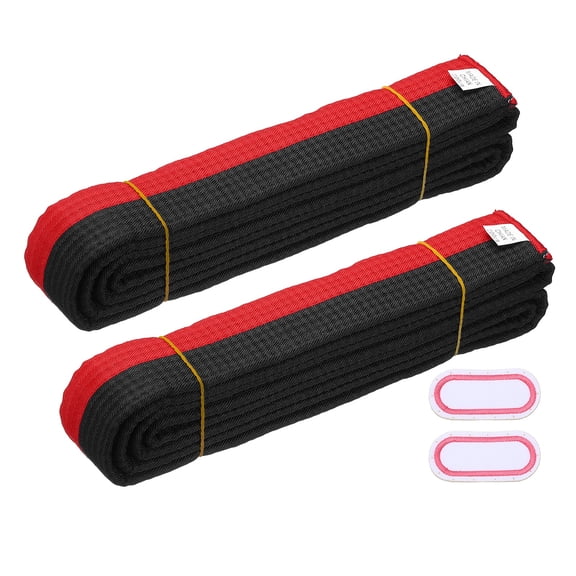 Uxcell Karate Belt, Martial Arts Ranking Belts with Name Tag Solid Cotton Double-Layered Core Long Soft Uniform Training Equipment Fitting for (Taekwondo/Karate/Judo) 6.6ft&2Pcs&Red/Black
