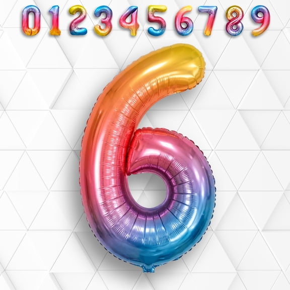 Rainbow Number 6 Balloon 40" - Helium/Air Inflatable Bold Ombre Gradient Mylar Foil Metallic Balloons - 6th Birthday Party, Sixth Anniversary Decor