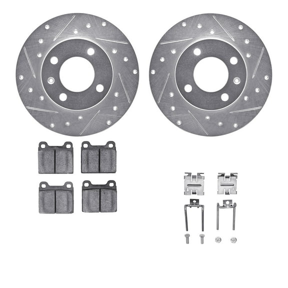Dynamic Friction Company Front Brake Rotors-Drilled and Slotted-Silver with 5000 Advanced Brake Pads includes Hardware 7512-74081