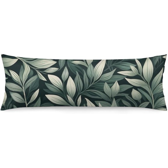 Botanical Sage Green Leaves Floral Art Pattern Body Pillow Cover/Case 20-Inch X 54-Inch Full Body Pillow Cover Natural Greenery Body Pillow Case with Hidden Zipper Closure For Bed Couch Home Gift