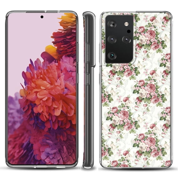 Slim-Fit Lightweight Protective Phone Case compatible with Samsung Galaxy S21 ULTRA 5G, by OneToughShield ® - Floral/Rose