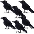 thumbnail image 1 of Paquete de 6 decoraciones de cuervos para Halloween, accesorios de pájaros de plumas negras falsas hechos a mano de tamaño real, 1 of 5