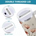 thumbnail image 3 of Yayeee 30oz Double-Wall Insulated Stainless Steel Tumbler with Handle Bottle, Red Flower, 3 of 8