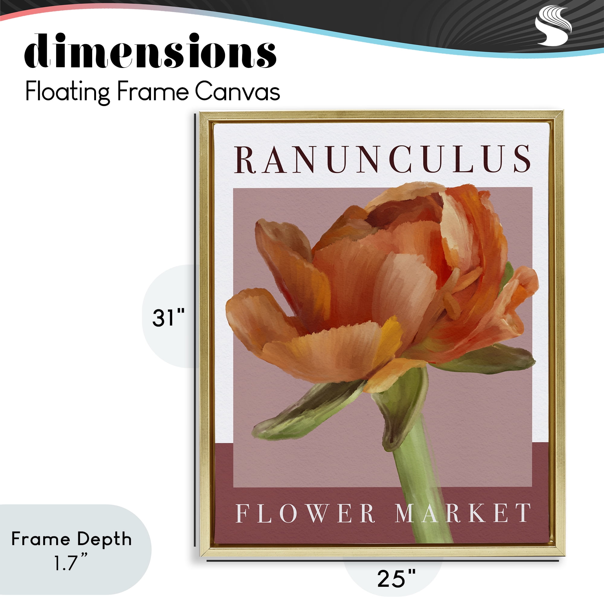 Stupell Industries Ranunculus Flower Market Gold Framed Floater Canvas Wall Art, design by Jennifer Stith