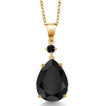 Gem Stone King 18K Yellow Gold Plated Silver Black Onyx Pendant Necklace for Women (7.47 Cttw, Pear Shape 16X12MM, Gemstone, with 18 inch Chain)