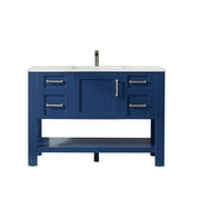 Grayson 48" Single Vanity in Jewelry Blue with Fine White Quartz Countertop With Mirror