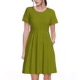 thumbnail image 1 of Easygdp Olive para Vestido Transpirable de Mujer, Vestido Suelto de Manga Corta con Pliegues y Bolsillos para el Verano, 1 of 6