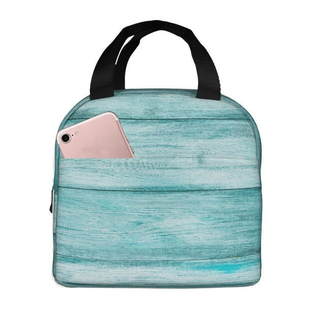 Easygdp Teal Turquoise Wood Bolsa Térmica Premium - Tela Oxford Impermeable, Gran Capacidad, Bolsillo Frontal, Unisex para Trabajo, Escuela, Actividades al Aire Libre y Picnics