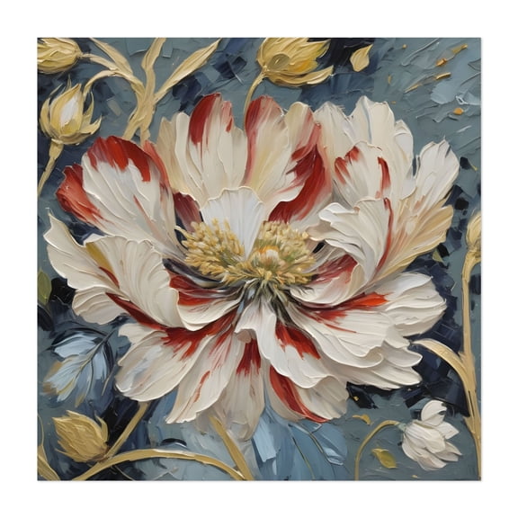 Crimson-Streaked Peony Bloom - Painting Floral Flowers Botanical Modern Art Abstract Nature Garden Unframed Wall Art Print 6 x 6 inches