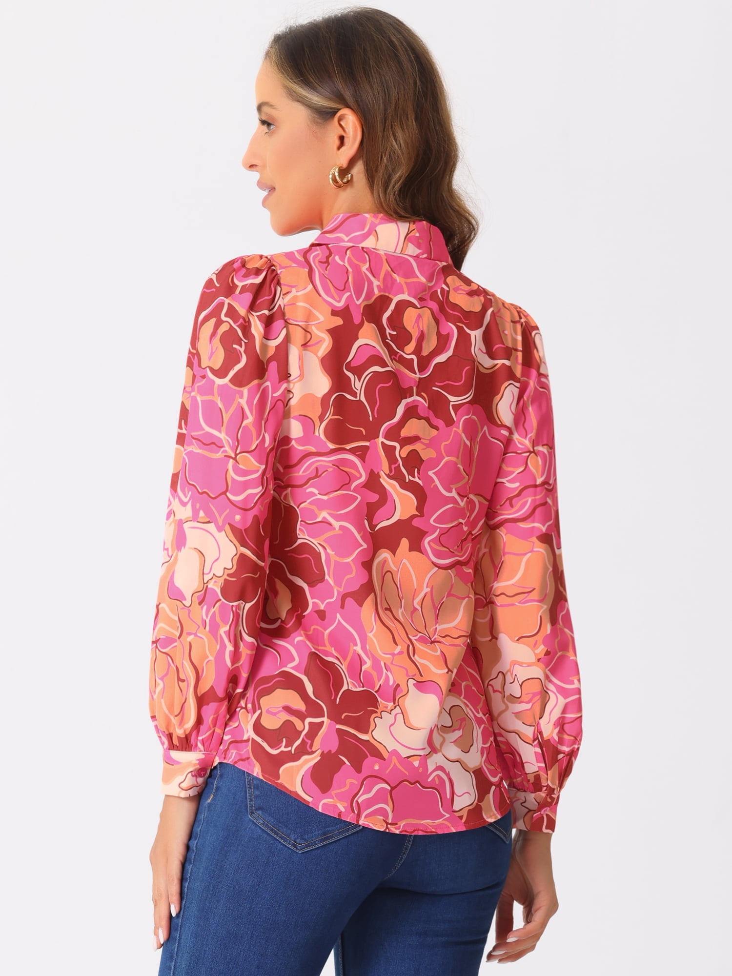 DARING DIVA Women's Button Down Floral Print Chiffon Tops L Red