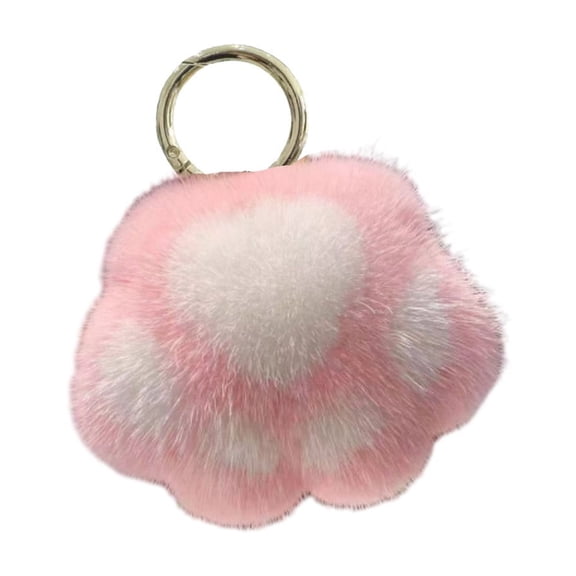Cute Paw Print Keychain with Faux Mink Fur Texture, Soft Bag Charm and Car Accessory, Realistic Animal Design Decorative Key Ring for Daily Use and Gift Giving