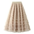 thumbnail image 2 of Black and Friday Clothing Sales Idoravan Tulle Tutu Skirts for Women Women's Solid Color Ruffled Mesh Skirt High Waist Prom Poached Skirt Half-length Skirt Beige, 2 of 7