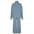 thumbnail image 4 of Elainilye Fashion Women's Shirts Sets Two Piece Outfit Solid Color Knitted Top And Wide-leg Pants Two-piece Set,Blue, 4 of 7