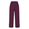 thumbnail image 4 of Women's Casual Pants Women Solid Straight Solid Elastic Pants Long Linen Women Waist Cotton Casual Slit Trouser Legs Pants,Red Women's Casual Pants XL, 4 of 5