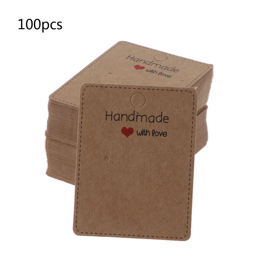 100Pcs Handmade Kraft Paper Blank Tags Earrings Necklace Display Cards Package 