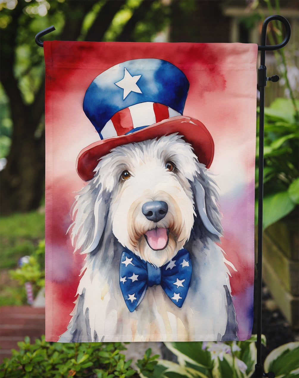 Old English Sheepdog Patriotic Garden Flag 11.25 in x 15.5 in