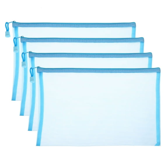 Uxcell Mesh Zipper Bags, A4 Travel Cases Nylon Makeup Pouches, Sky Blue 4 Pack