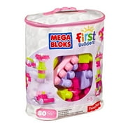 MEGA BLOKS Fisher-Price Toddler Block Toys, Big Building Bag with 80 Pieces and Storage Bag, Pink, Gift Ideas for Kids Age 1+ Years