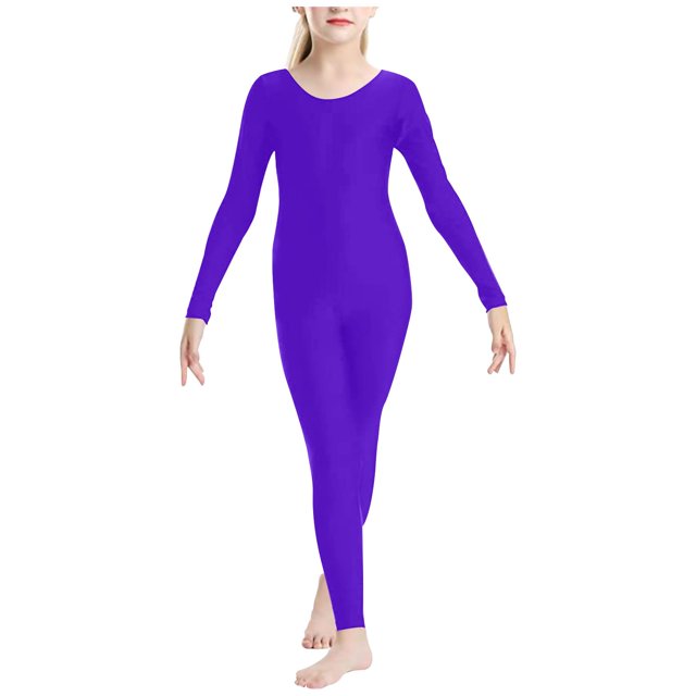 EGNMCR Combinaison pour Enfants Couleur Unie Manches Longues Vêtements de Danse Combinaison Élastique Combinaison Manches Longues pour Enfants Haut polyester pour Enfants
