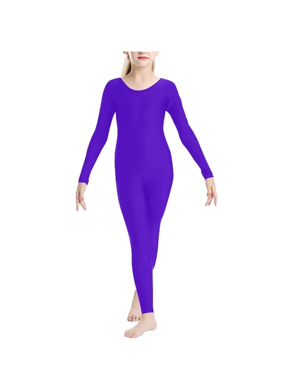 Toddler Boys Girls Jumpsuit Summer Solid Color Elastic Waist Long Sleeve Fitted Dance Outfit Stage Show Athletic Training 1-12Y