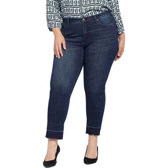 NYDJ Womens Plus Sheri Slim Dark Wash Raw Hem Ankle Jeans