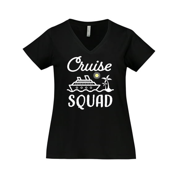 Inktastic Cruise Squad with Vector Cruise Ship and Palm Trees Women's Plus Size V-Neck T-Shirt