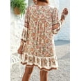 thumbnail image 5 of Women Casual Spring Summer Dresses V Neck 3/4 Long Sleeve Floral Flowy Boho Babydoll Mini Short Beach Dress  M, 5 of 7