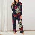 thumbnail image 3 of Junzan Roses Skulls Print Womens Pajama Sets,Long Sleeve Button Down For Women Pjs 2 Piece, 3 of 9