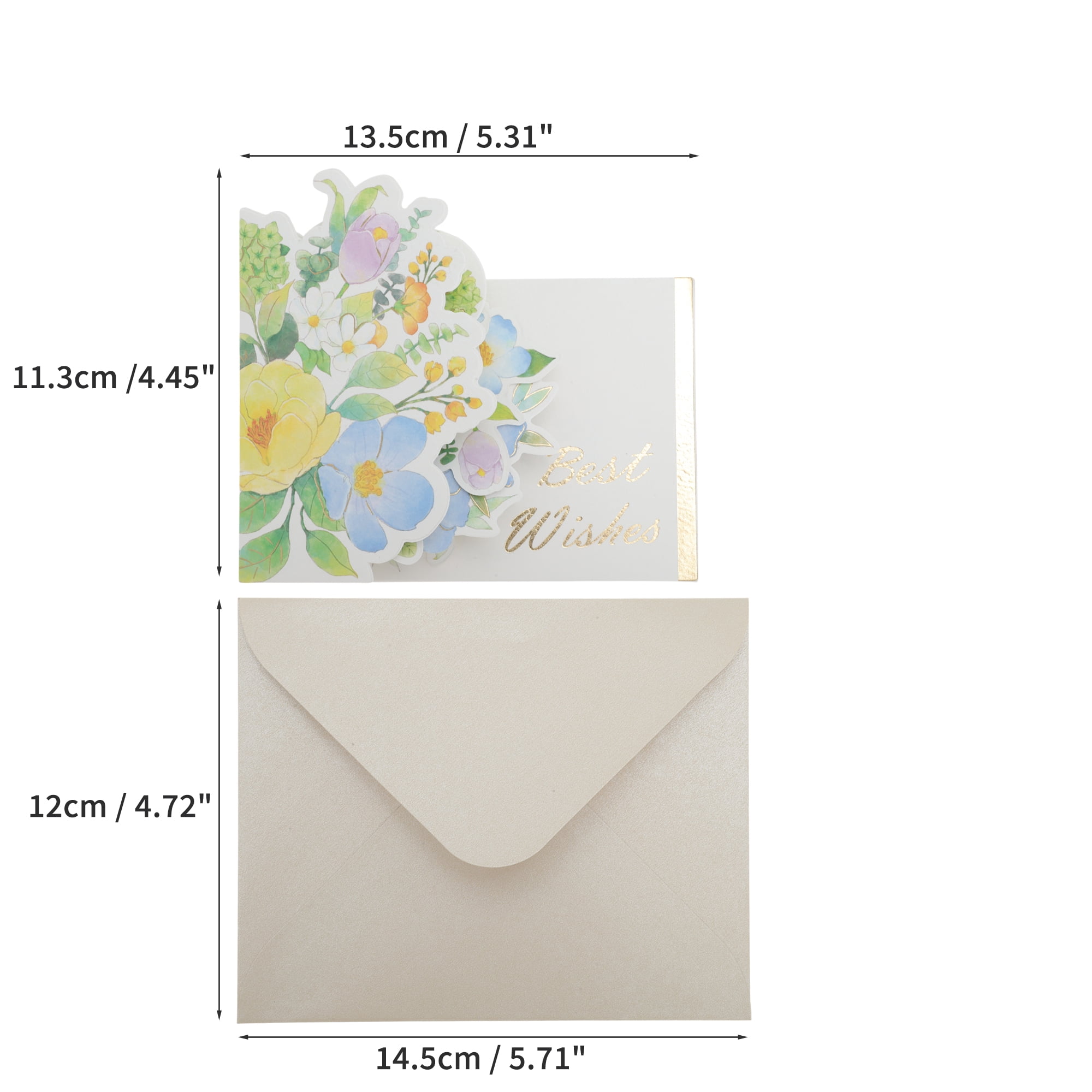 Unique Bargains Pops Up Bouquet Card 3D Greeting Cards with Envelope Green Blue