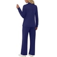thumbnail image 5 of WRKEKC Sweatsuits Women 2 Piece Outfit Solid Color Casual Round Neck Long Sleeve Sweatshirt with Elastic Waist Pants Set, 5 of 9