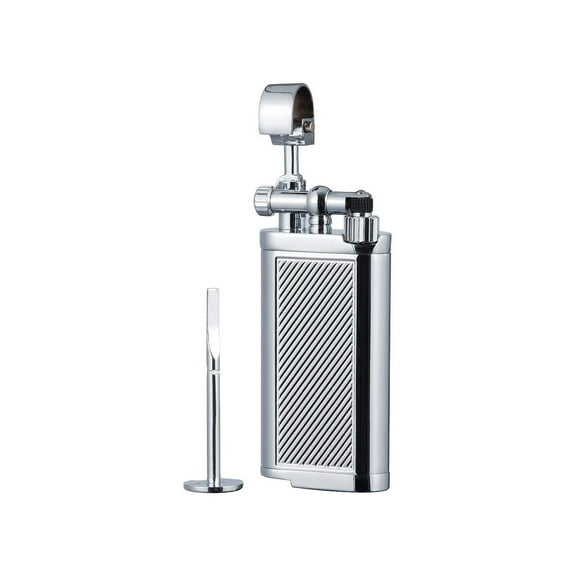Angled Soft Flame Antique Style Lift Arm Butane Refillable Lighter with Tamper & Pick (Chrome)