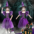 thumbnail image 5 of Witch Costume Kids Girl Witches Dress Princess Outfit Scary Purple Hat Brooms Party Cosplay Carnival Fancy Dress, 5 of 7