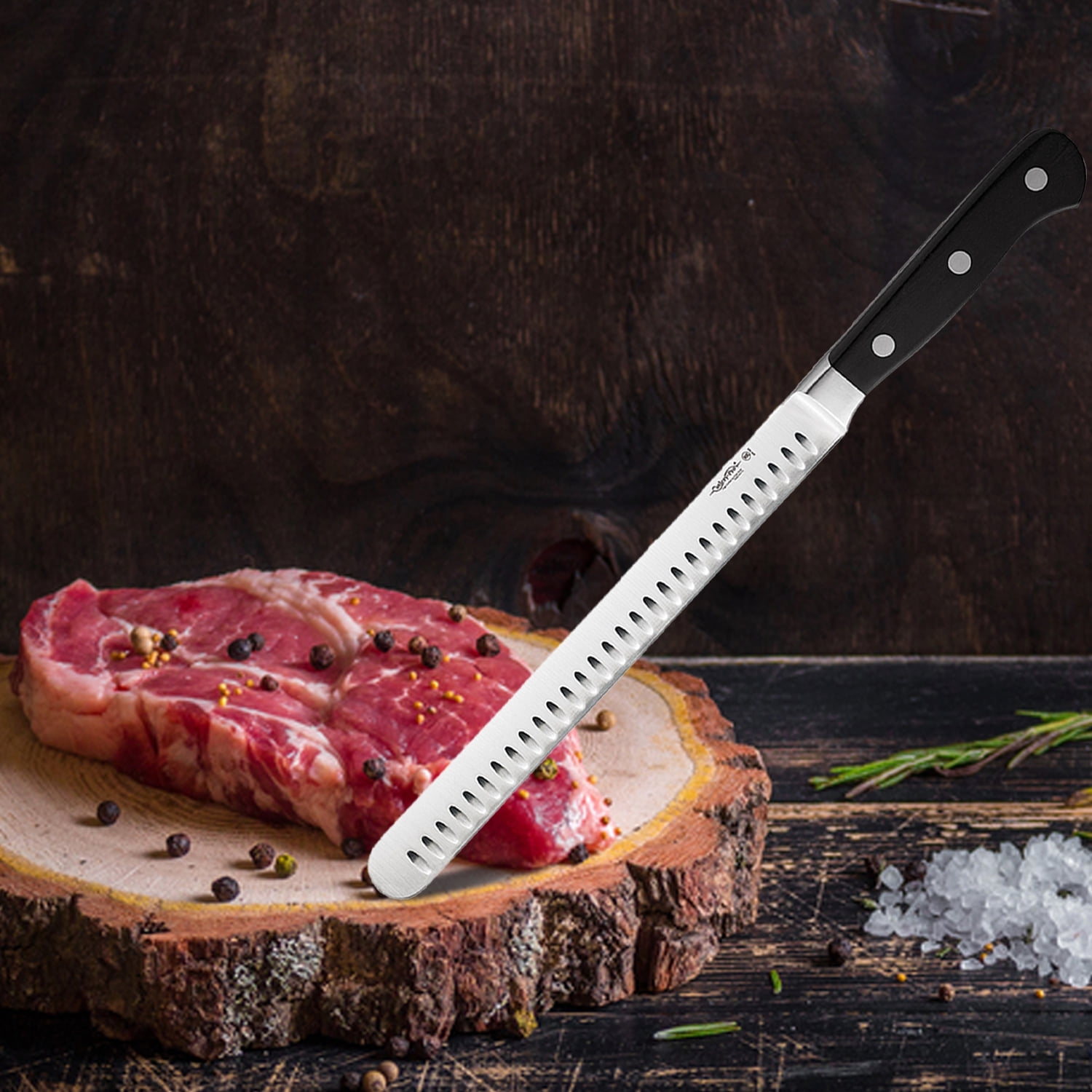 Cutlery-Pro Forged Granton Roaster Slicer Knife, Cat Cora Approved, NSF, German Steel, 10-Inch Blade