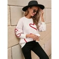 thumbnail image 4 of Women Heart Print Sweaters Long Sleeve Crewneck Oversized Pullover Sweater Cute Love Pattern Knitted Jumper Tops White L, 4 of 9
