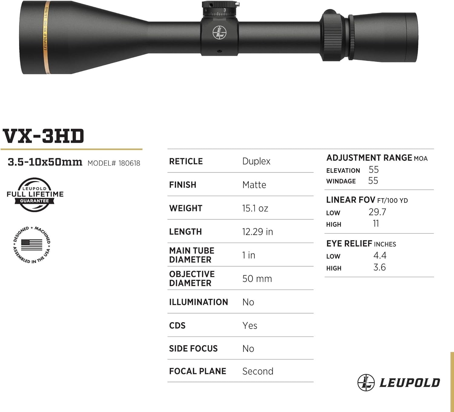 Leupold VX-3HD 3.5-10x50mm Riflescope