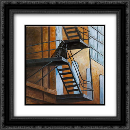 Apartment Building Escape in NYC 2x Matted 20x20 Black Ornate Framed Art Print by Atelier B Art