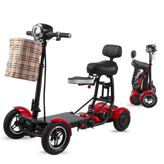 Portable Mobility Scooter for Adults & Seniors - 4 Wheels All Terrain Foldable Powered Electric Wheelchair - Red