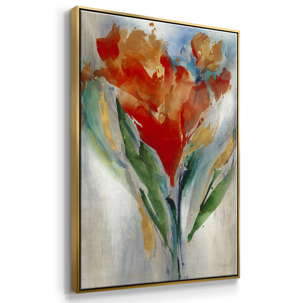 Wild Flower Bouquet Framed Premium Gallery Wrapped Canvas - Ready to Hang - 25 x 37 - Gold Floating Frame