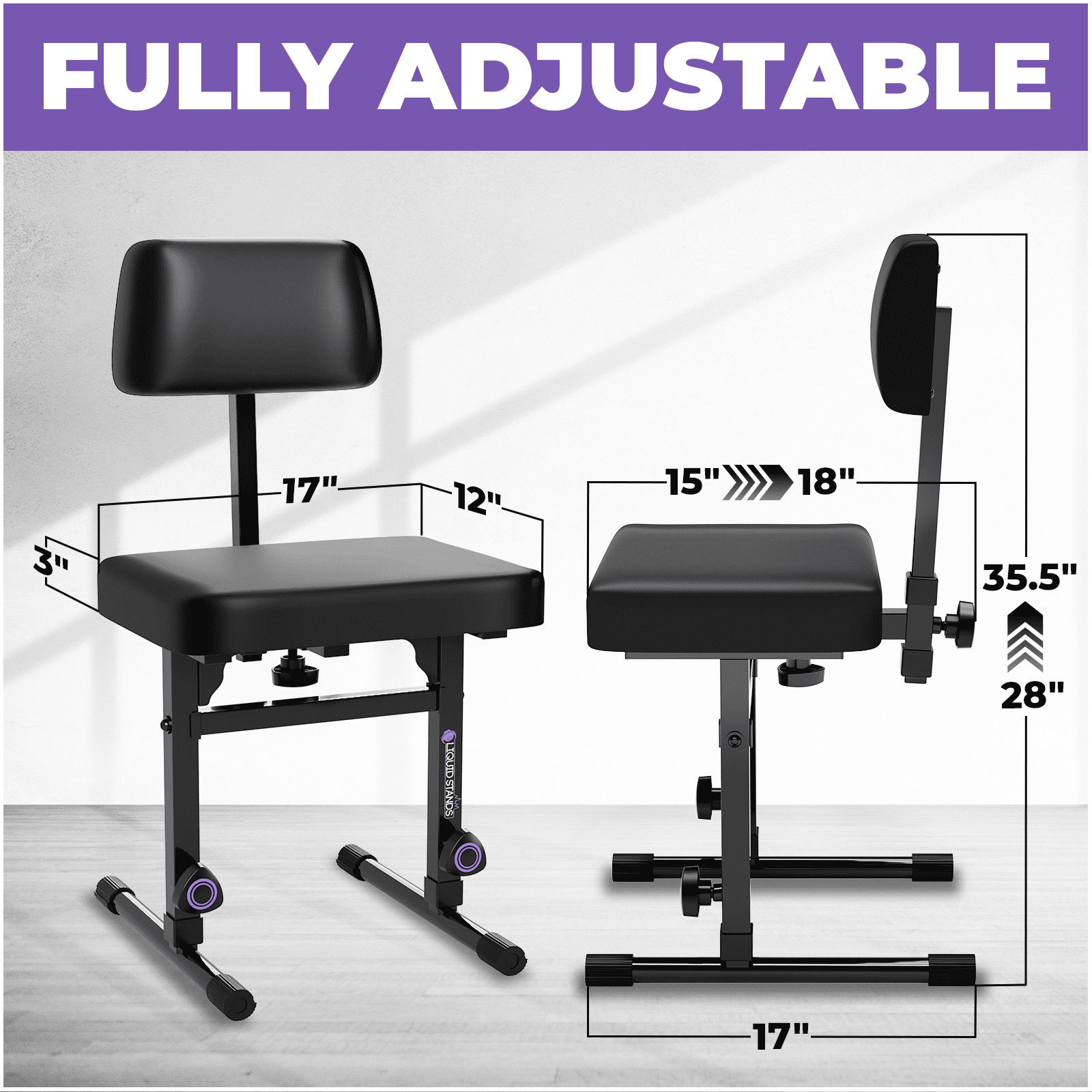 Liquid Stands Piano Keyboard Stand w/ Wheels and Bench Adjustable Stool Set - Portable Heavy Duty Digital Piano Stand for 54-88 Key Electric Piano Chair, Stool - Sturdy Keyboard Music Stand and Seat